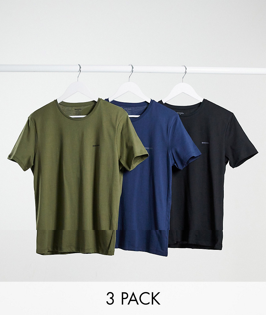 Diesel - Umtee - Pakke med 3 afslappede T-shirts med logo i sort/marineblå/kaki-Multifarvet