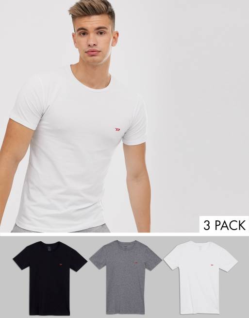 Diesel Umtee Randal 3 pack lounge t shirts in black white gray ASOS