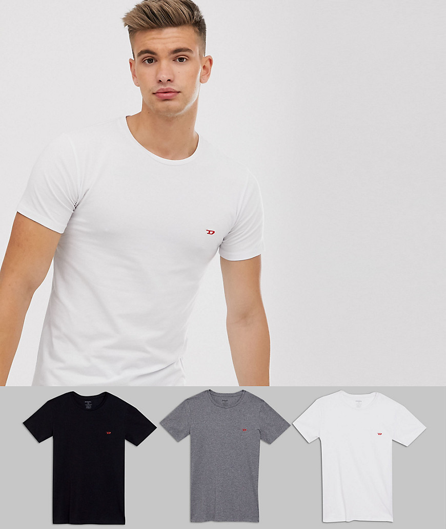Diesel – Umtee-Randal – 3-pack med t-shirtar i svart/vitt/grått-Flerfärgad