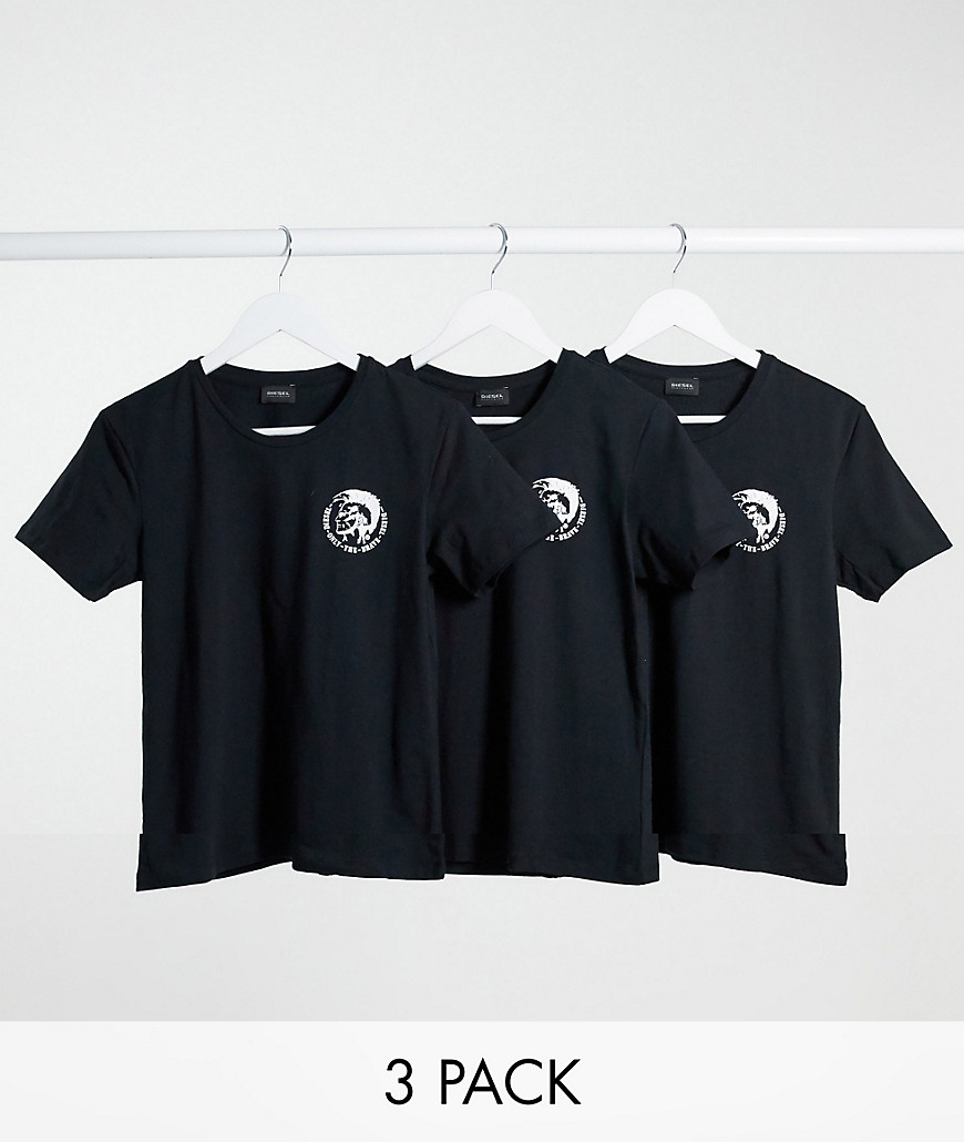 Diesel UMTEE-Randal 3 pack mohawk logo lounge t-shirts in black