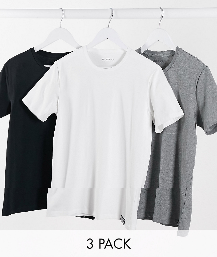 Diesel UMTEE-Randal 3 pack tab logo lounge t-shirts in black/white/grey-Multi
