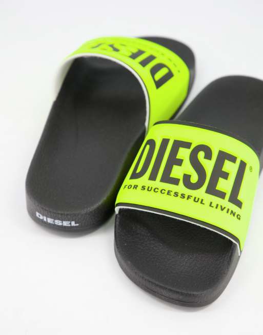 Diesel Valla Claquettes fluo logo Noir ASOS