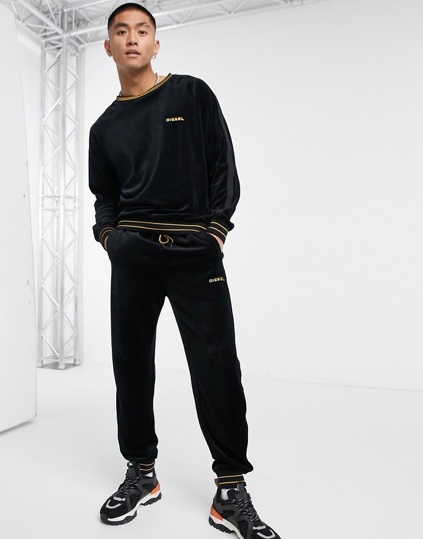 Diesel velour lounge joggers with gold details in black