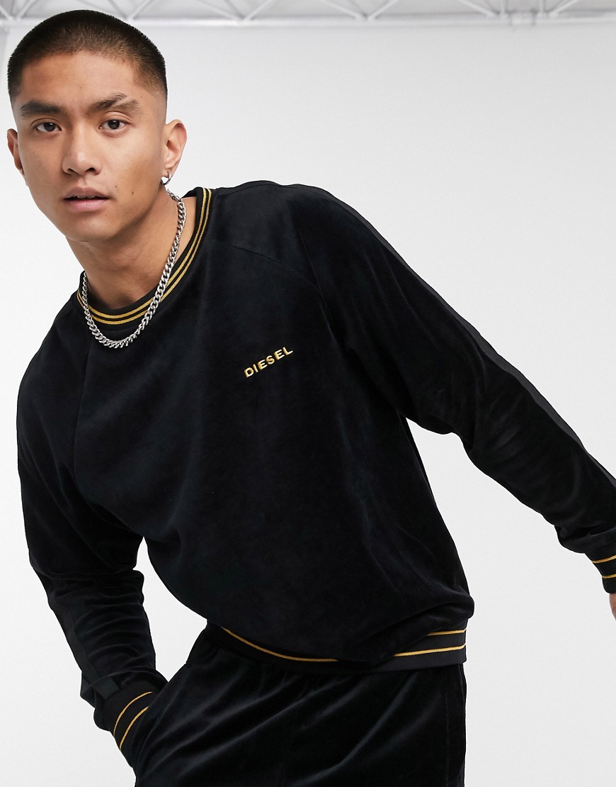 Diesel velour lounge sweatshirt with gold details in black