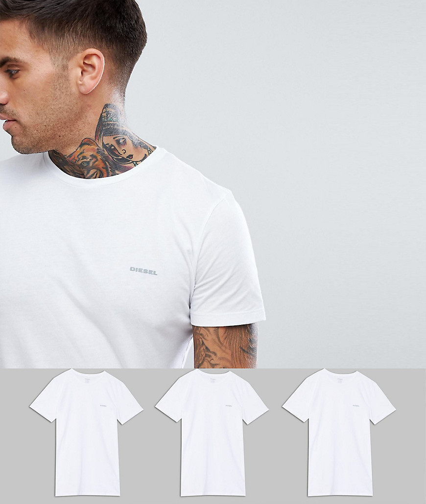 Diesel – Vit mys-t-shirt i regular fit med logga i 3-pack