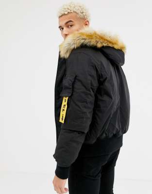 Diesel W Burke Pufferjacke mit Kapuze und Kunstpelzbesatz