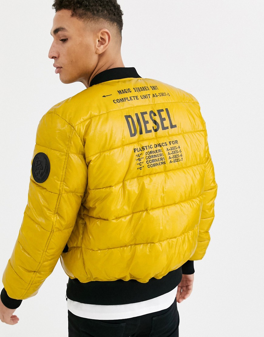 Diesel WON back logo waxy puffer jacket in yellow