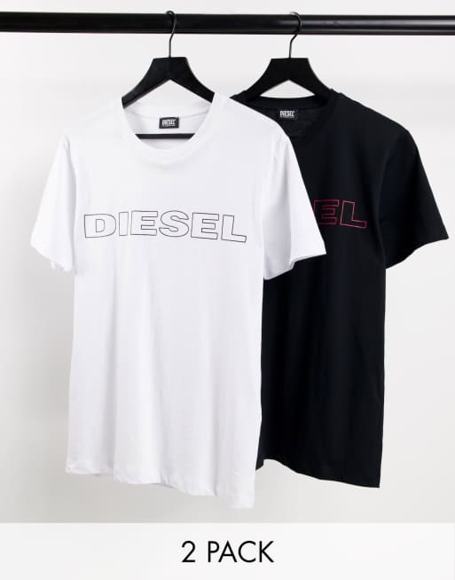 Diesel – Zestaw 2 T-shirtów domowych w kolorze białym i czarnym z logo na piersi 