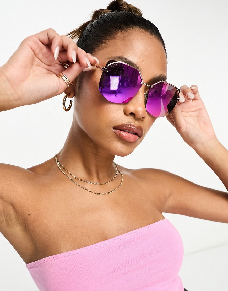 DIFF Bree hexagonal festival sunglasses in gold with pink mirrored lens