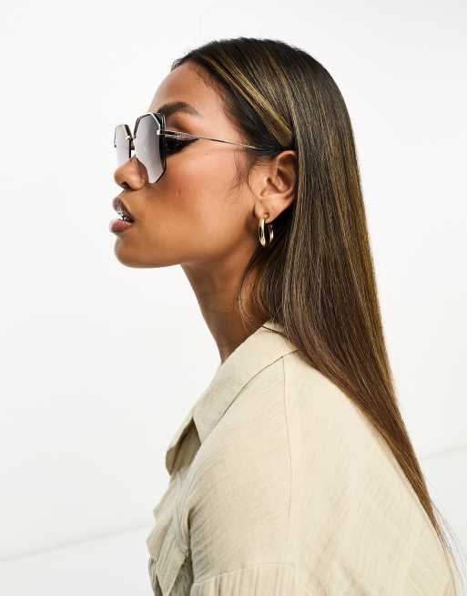 DIFF Bree hexagonal polarized sunglasses in gold with brown