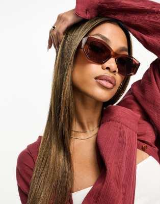 DIFF zoe geo square sunglasses in transparent red - ASOS Price Checker