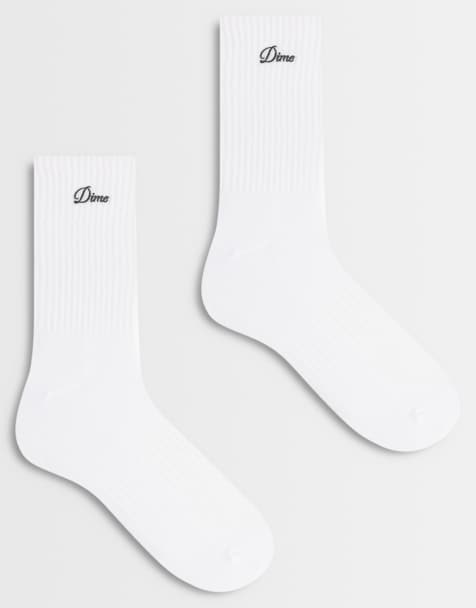 Dime 2-pack logo long socks in white - view 1
