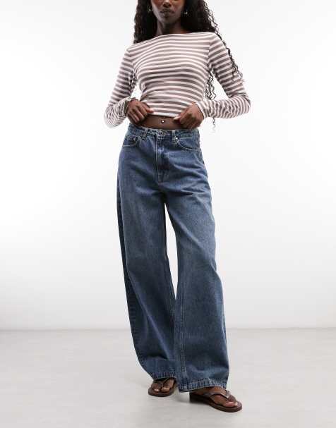 Dime baggy fit jeans med logo-patch i mellemblå vask - view 1