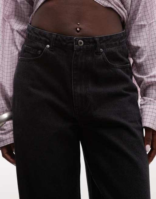 Dime baggy fit logo patch jeans in black wash, 5 of 5