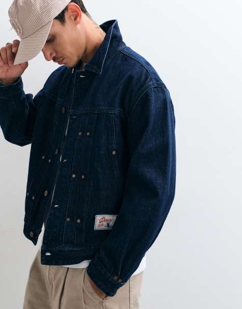 Dime boxy fit pleated logo patch denim jacket in indigo wash - view 1