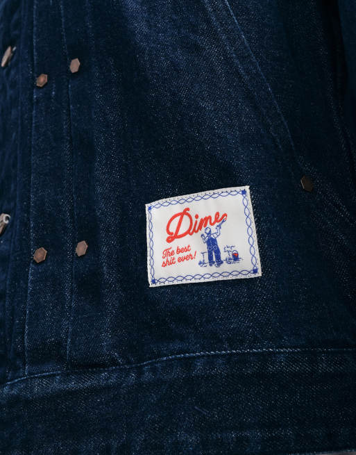 Dime boxy fit pleated logo patch denim jacket in indigo wash, 2 of 5