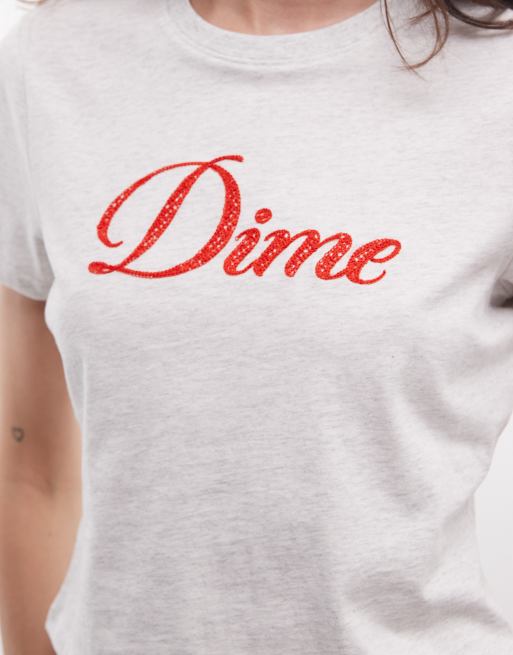 Dime cursive crochet applique logo baby tee in grey, 3 of 4