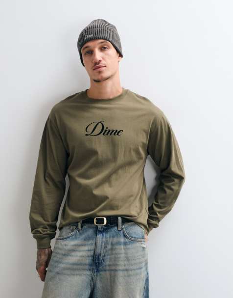 Dime cursive logo regular fit long sleeve t-shirt in dark green - view 1