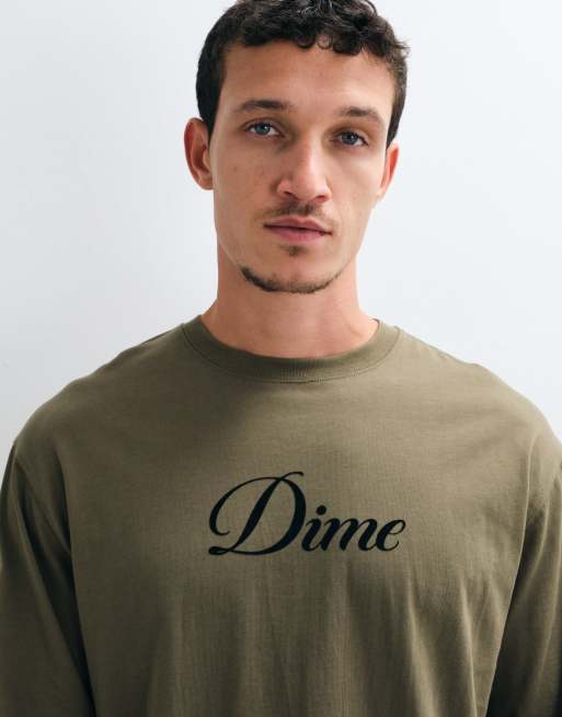 Dime cursive logo regular fit long sleeve t-shirt in dark green, 2 of 5