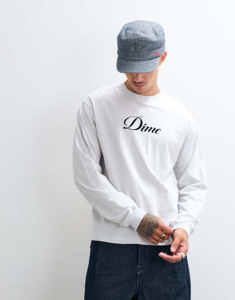 Dime cursive logo regular fit long sleeve t-shirt in light grey - view 1