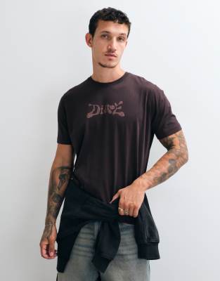 Dime Fingerprint Logo Regular Fit T-shirt In Brown