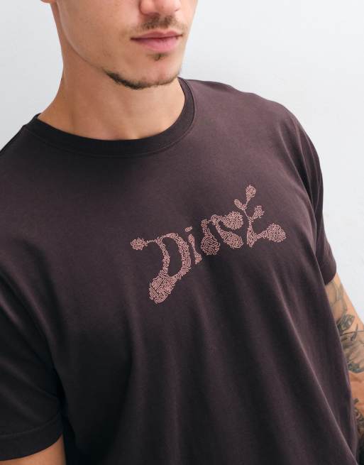 Dime fingerprint logo regular fit t-shirt in dark brown, 3 of 5