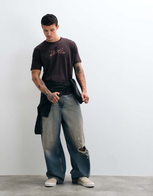 Dime fingerprint logo regular fit t-shirt in dark brown, 4 of 5