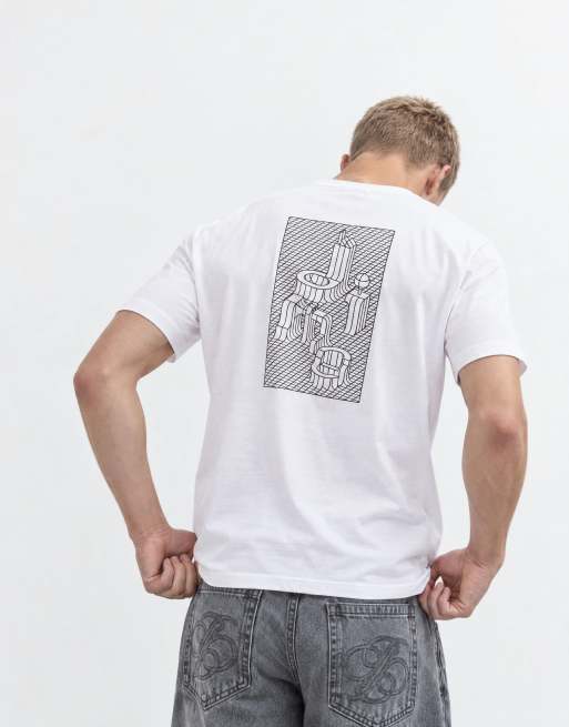 Dime grid back print regular fit t-shirt in white, 6 of 9