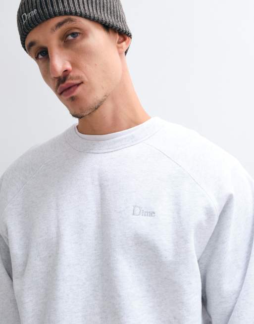 Dime heavyweight classic small logo crewneck sweatshirt in grey, 4 of 5