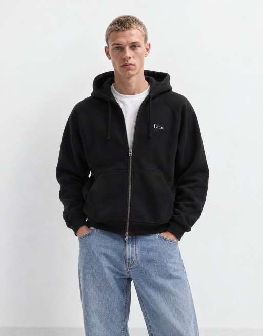 Dime heavyweight classic small logo double zip hoodie in black, 8 of 9