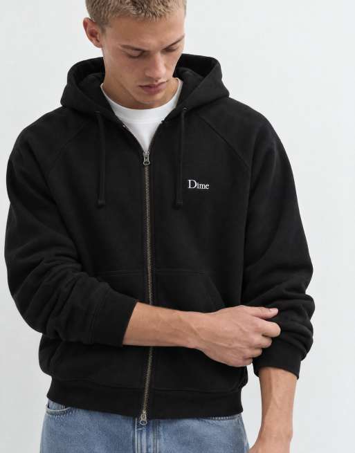 Dime heavyweight classic small logo double zip hoodie in black, 9 of 9