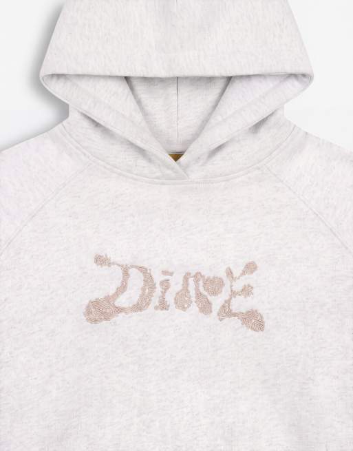 Dime heavyweight fingerprint logo pull over hoodie in ash grey, 8 of 9
