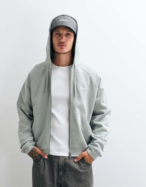 Dime heavyweight small logo double zip hoodie in iron grey, 2 of 5