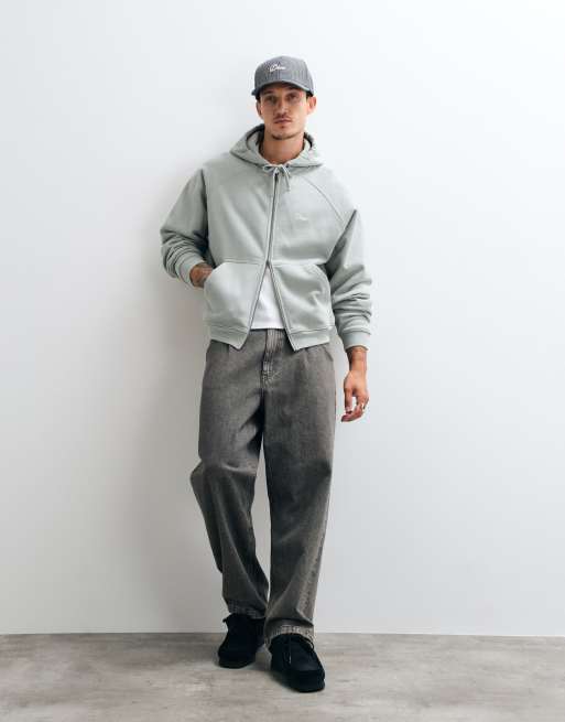 Dime heavyweight small logo double zip hoodie in iron grey, 3 of 5