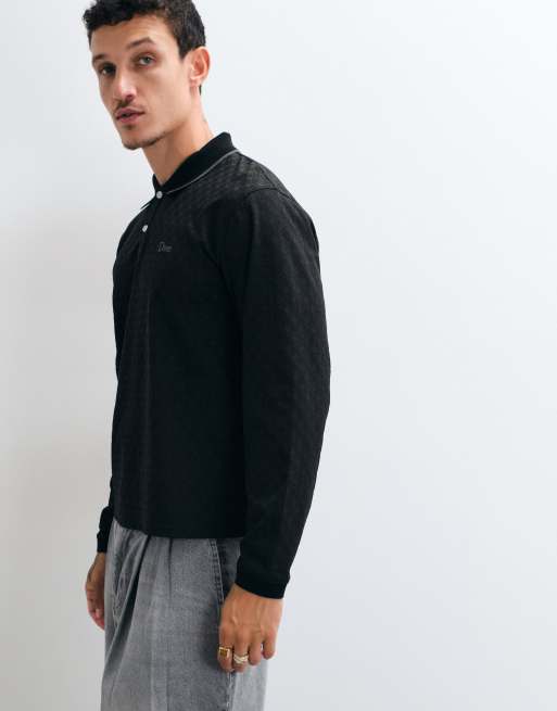 Dime jacquard long sleeve logo polo shirt in black, 5 of 5