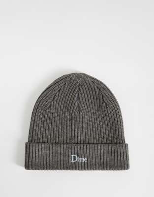 Dime Knitted Rib Logo Beanie In Grey