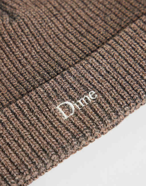 Dime knitted rib logo beanie in oak brown, 2 of 3