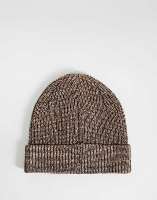 Dime knitted rib logo beanie in oak brown, 3 of 3