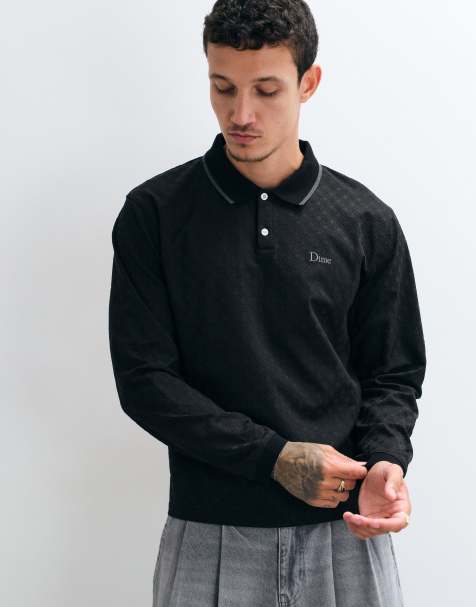 Dime polo de manga larga con logotipo jacquard en negro - view 1