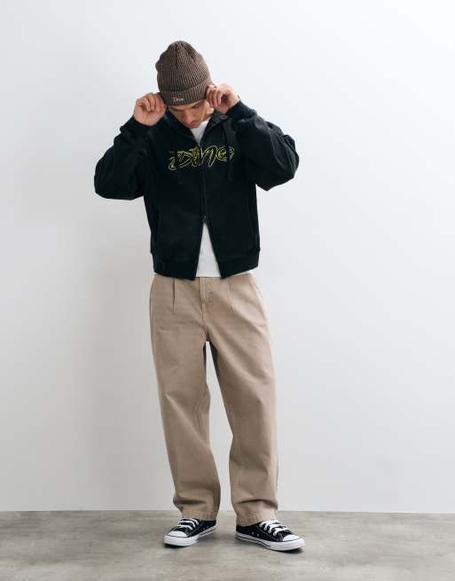 Dime premium distressed logo double zip hoodie in washed black, 4 of 5