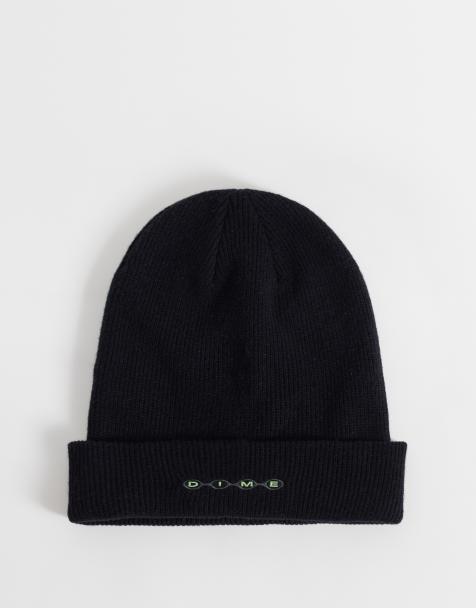 Dime space logo geribbelde gebreide beanie in zwart - view 1