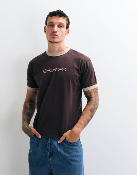 Dime Space Logo Regular Fit Ringer-T-Shirt in Braun - view 1