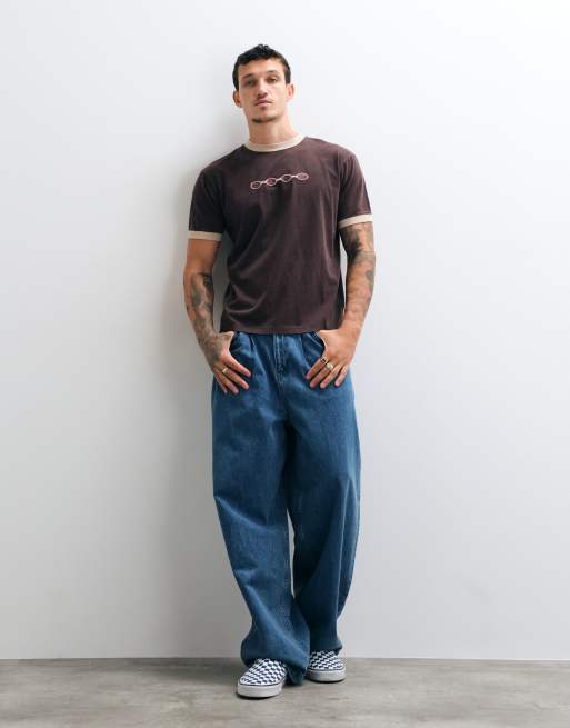 Dime space logo regular fit ringer t-shirt in brown, 2 of 5
