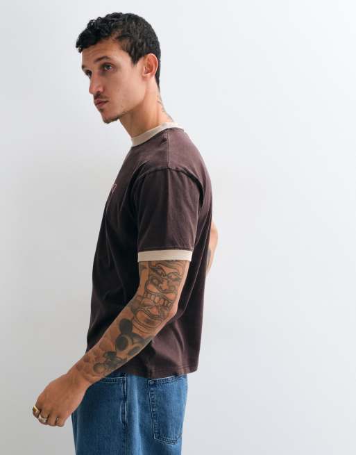 Dime space logo regular fit ringer t-shirt in brown, 5 of 5