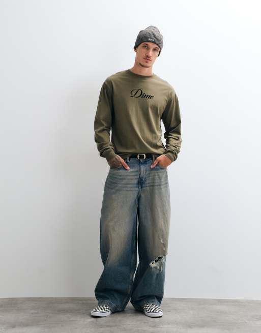 Dime T-shirt a maniche lunghe regular fit con logo in corsivo verde scuro, 4 di 5