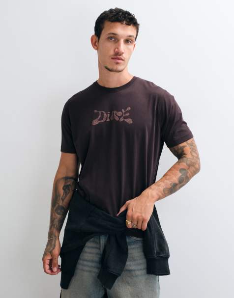 Dime t-shirt med fingeravtryckslogga i regular fit i mörkbrun - view 1