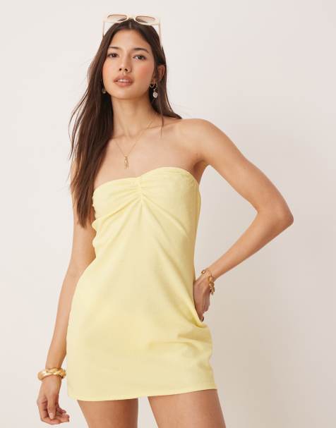 Dippin Daisys bandeau mini beach dress in baby yellow