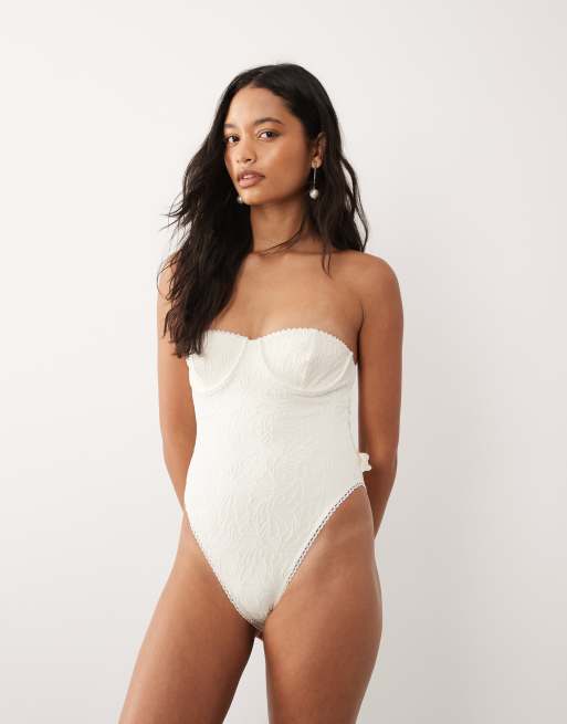Dippin Daisys bridal cutout swimsuit with bow detail in white, 3 of 5