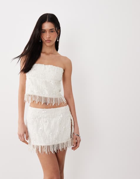 Dippin Daisys bridal sequin bandeau top in white - view 1