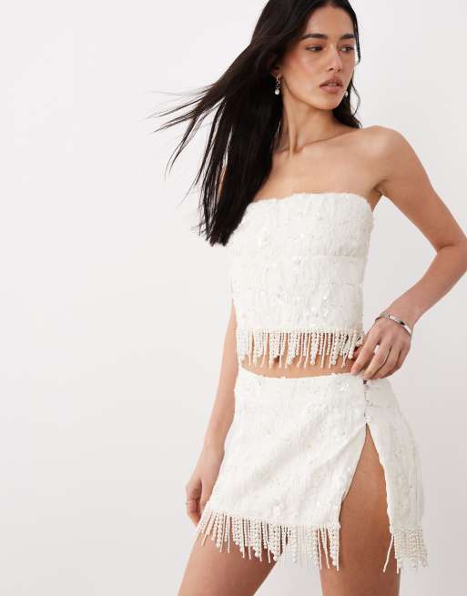 Dippin Daisys bridal sequin mini skirt in white, 6 of 6
